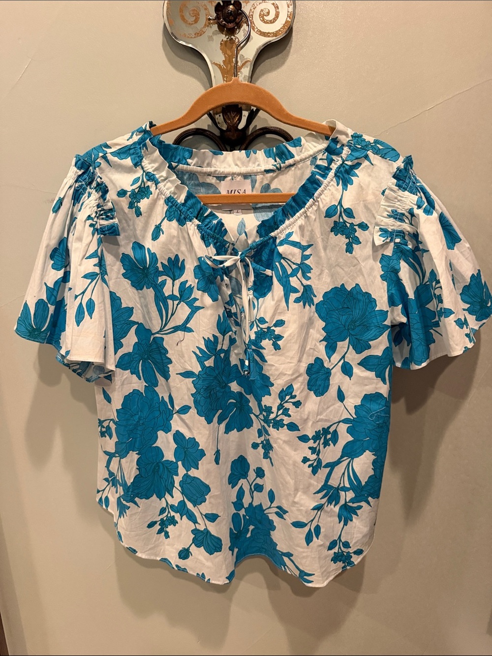Misa Los Angeles White Top with Turquoise Floral Print
